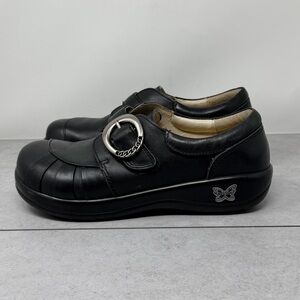 Alegria Black Leather Khloe Professional Clog with Silver Buckle EU37/US7